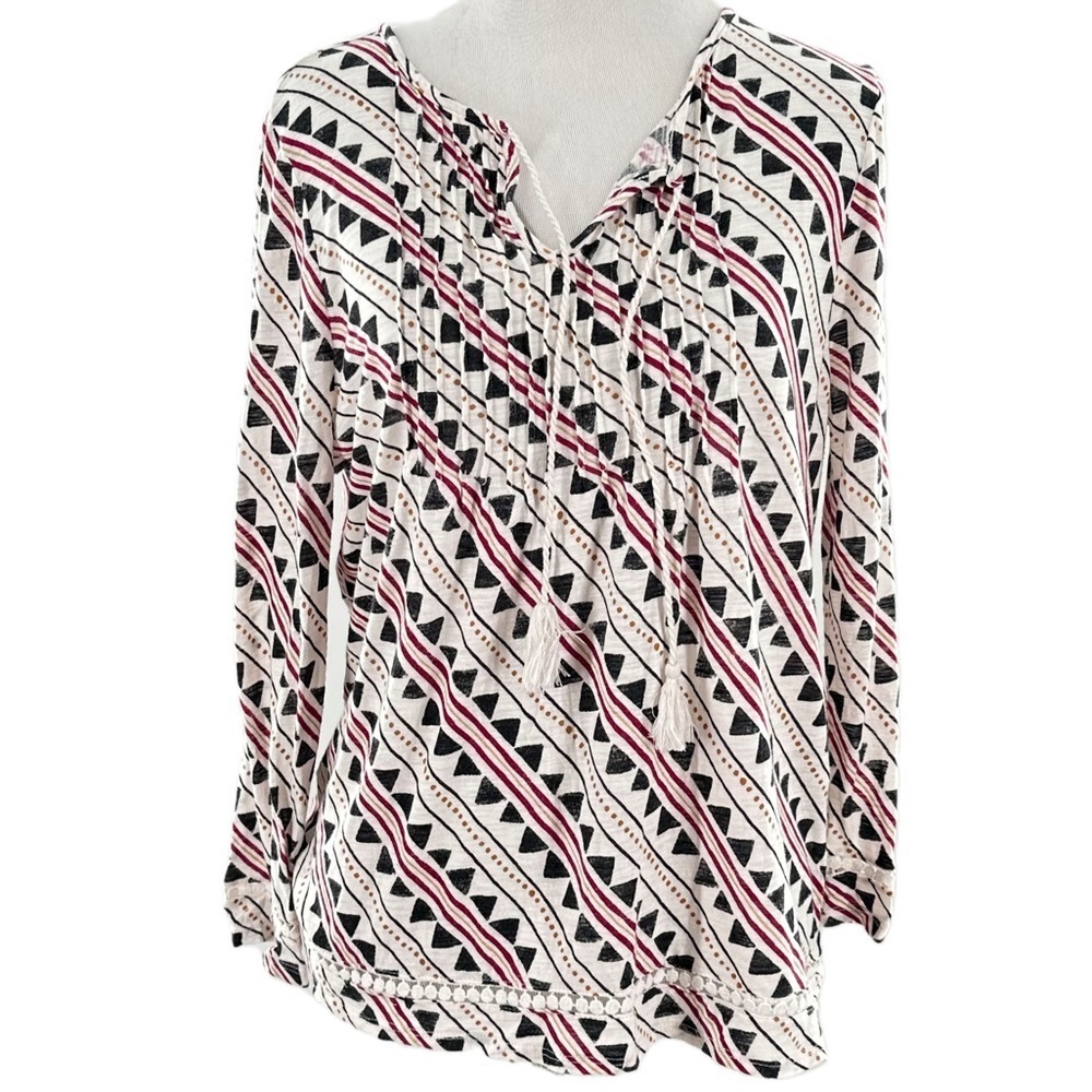 Lucky Brand womens top size XS multicolored split v-neck boho